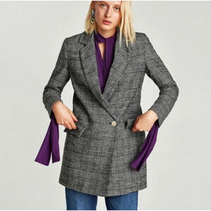 ZARA Oversized Houndstooth Blazer Size Large Black White Tan